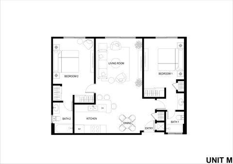 Floor plan for 2 beds, 2 baths, 918 sqft